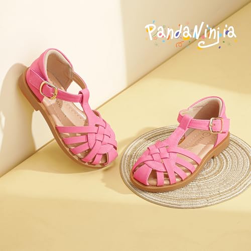 Image of PANDNAINJIA Toddler Girls Sandals T-Strap Dress Summer Shoes | Litte Kids Closed Round toe Strappy Adjustable Non-slip Flower Girl Wedding Party Sandal