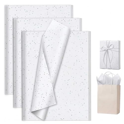 White Glitter Tissue Paper for Gift Bags 20 x 20 Inches 25 Sheets Recyclable Gift Wrap Tissues for Christmas Holidays Weddings Birthdays Party & Festival Decorations DIY Craft Supplies