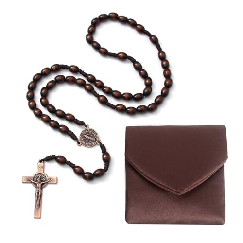 YQZIYOU Rosary Beads Catholic - Handmade Wooden Rosaries Wooden Bead Rosary Necklace Metal Cross For Catholic Or Christian Gift