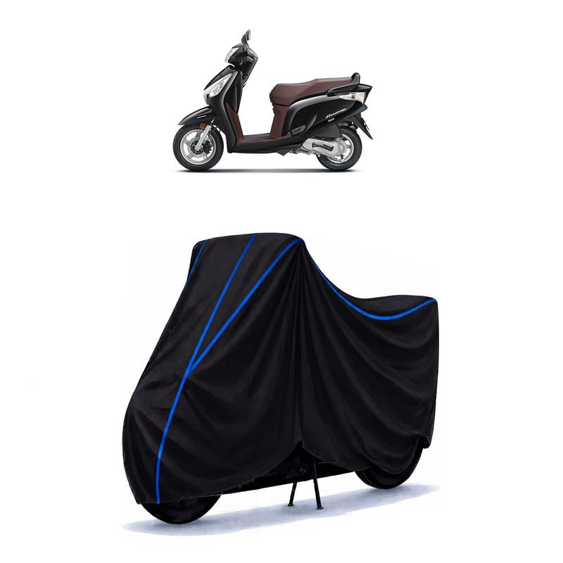 Image of Scooty Cover Water Resistant for Aviator Drum | Universal Scooter & Bike Cover | Heavy Duty UV Dust, Rain & Scratch Protection | Elastic Fit All Weather Indoor Outdoor | Black with Blue Piping