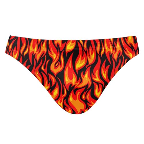 JHKKU Men's Flame Swim Briefs Sexy Bikini Swimwear Quick Dry Swimsuit with Drawstring L