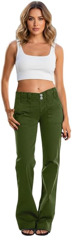 Wide Leg Pants for Women Business Casual Low Rise Straight Leg Bootcut Pants Jeans Trendy with Pockets