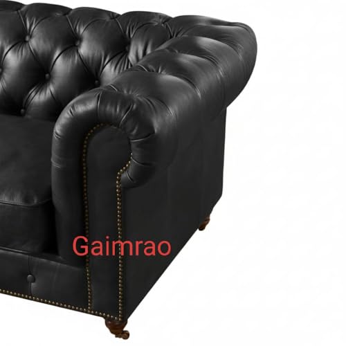 Image of Classic Leatherette Chester Sofa Set Button Tufted, Classic Style Sofa Set 3-Person Sofa for Living Room, Office, and Hallway Colour (Black Leatherette, 3+1 = 4 Seater Sofa)