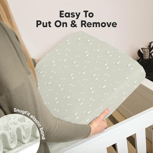 Image of 2pk Organic Cotton Crib Sheets for Boy Girl 52x28 (Lune Mystic) | Fitted Crib Mattress Sheet Neutral, Breathable Cover for Baby Bed Set, Toddler Mattress, Soft & Cute Prints