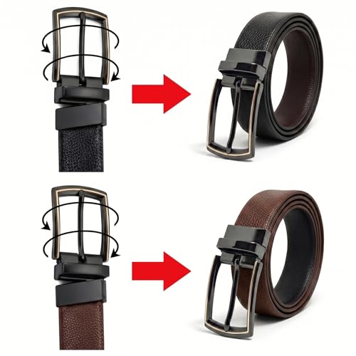 Image of THE MEN THING Mens Genuine Leather Belt | 2 in 1 Reversible (Black & Brown) (1 Pc.) - LUXORIC