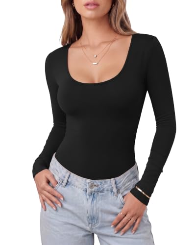 Image of MANGOPOP Women's Round Neck Short Sleeve T Shirts Basic Bodysuits