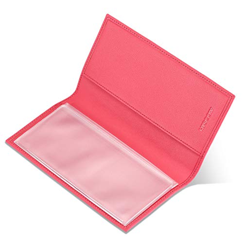 Image of HISCOW Slim Leather Checkbook Cover for Personal Checks, Premium Pink, One Size | Full grain cowhide, transaction register & check book pockets, removable duplicate divider, durable stitching, gifts for men