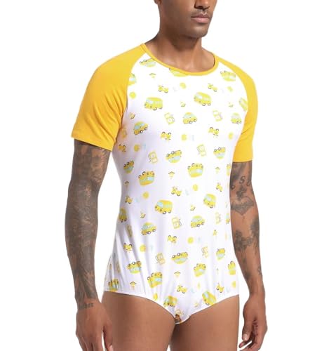 Men One-Piece Pajama Short Sleeve Shirt Leotard Bodysuit - Cartoon Car4