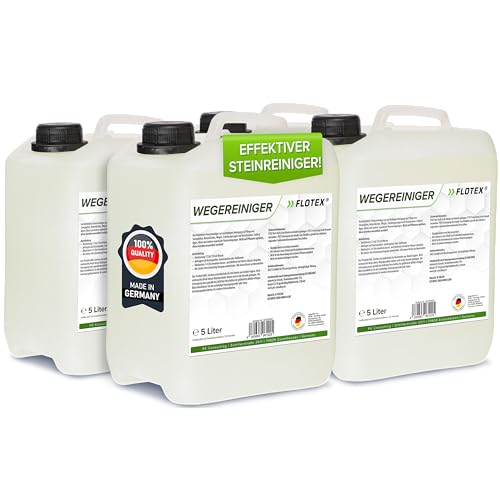 FLOTEX Hocheffektiver Wegerein 4x5 Liter | Steinreiniger Intensiv Aussen entfernt starke Verschmutzungen | Flechtenentferner für Pflastersteine Terrassenplatten & Beton | Made in Germany