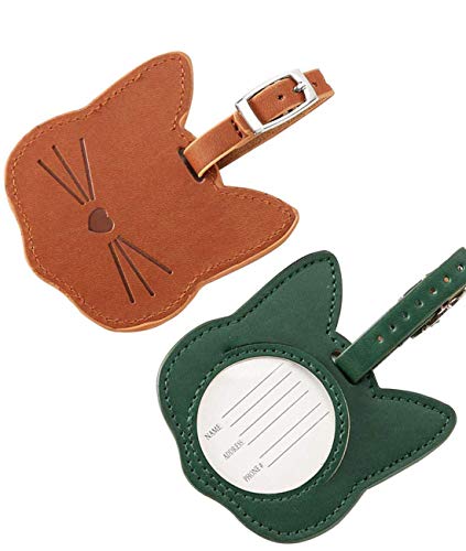 Luggage Tags,PU Leather Luggage Name Tag Concise Cat ID Label Travel Suitcase Backpack Tags for Women Men 2 Pack2