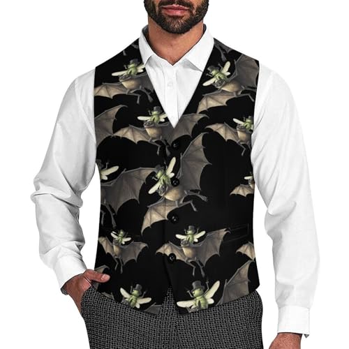 Bat And Flying Trendy Vest Suit for Men V Neck Formal Dress Waistcoat Vests Business Slim Fit