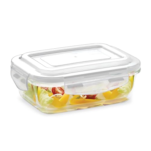 BOROSIL KLIP-N-STORE RECTANGULAR GLASS STORAGE CONTAINER WITH AIR TIGHT LID FOOD STORAGE CONTAINER MICROWAVE SAFE CONTAINER 640 ML