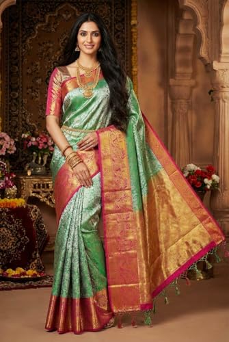 Image of VFCollections Women's Kanchipuram Silk Pure Pattu Sarees With Blouse