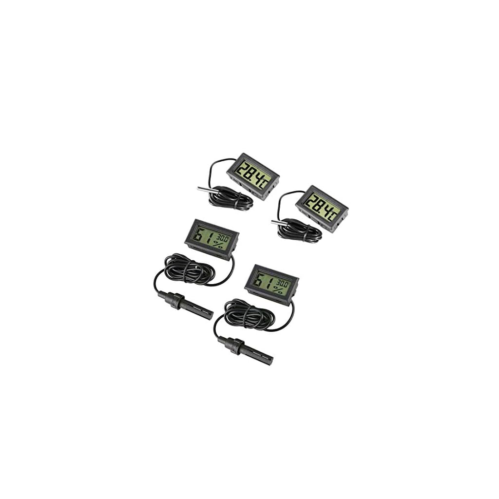 JZK 4 x Petit Numérique Hygromètre Thermomètre Numérique pour Aquarium avec Sonde & Batterie, Eau Température Jauge Humidité pour Aquarium Marin, Incubateur, Réservoir de Reptiles
