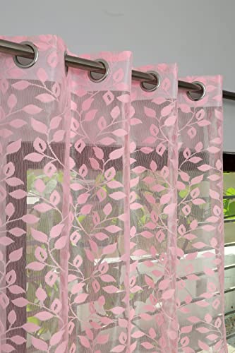 Image of Aroma Brand Tissue Transparent Fancy Sheer Polyester Curtains for Door- Pack of 1 (Long Door - 9 Feet, Baby Pink - Leafs)