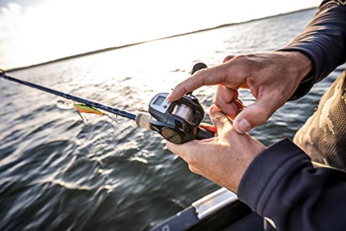 Image of Abu Garcia Max Digital Line Counter Low Profile Baitcast Reel, Size LP (1498727), Carbon Fiber Star Drag, Max of 20lb | 9.0kg, Durable, Lightweight and Strong,Black