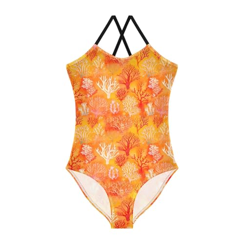 Girls One Piecing Swimsuit Coral Orange Kids Bathing Suits Swimming Suits