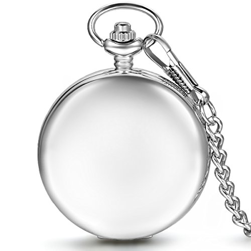 Free Engraving, JewelryWe Personalized Gift Smooth Polished Case Mechanical Movement Roman Numerals Pocket Watch with Chain