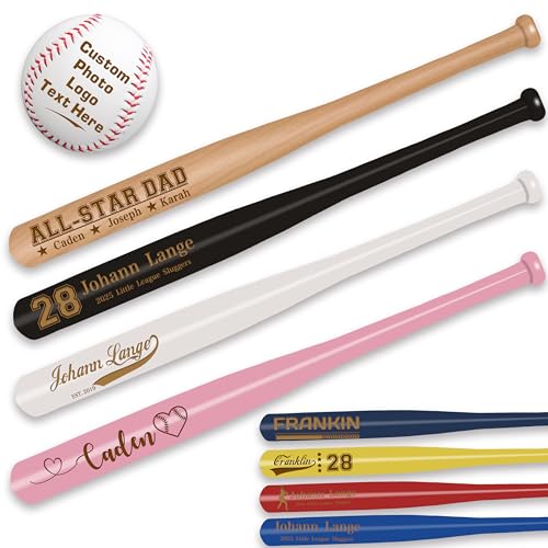 Personalized Mini Baseball Bat 18 Custom Engraved Wood Bats for Tee Ball Customized Name Number for Little League Training Games Softball Team Coach - 8 Colors