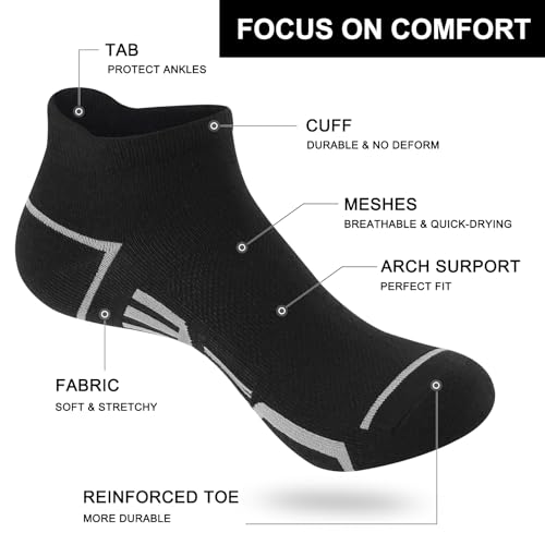 12 Pairs Mens Ankle Socks Lightweight Athletic Casual Low Cut Short Socks for Men With Tab Shoes Size 6-122