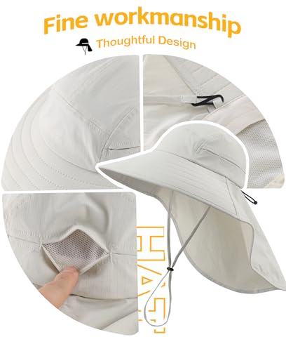 Image of Home Prefer UPF 80+ Sun Hat for Men Women Wide Brim Sun Hat with Neck Flap Summer Beach UV Protection Gardening Fishing Hat
