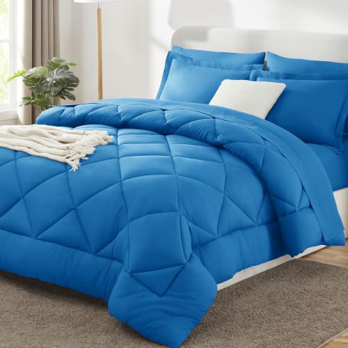 Image of CozyLux Full Size Comforter Sets Royal Blue - 7 Pieces Bed in a Bag Full, Luxury Soft Bed Set for All Seasons, Bedding Set with Down Alternative Comforter, Sheets, Pillowcases & Shams