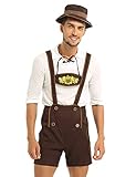 FEESHOW Adult Men Mr Oktoberfest German Lederhosen Costumes Beer Bavarian Guy Set Brown Medium