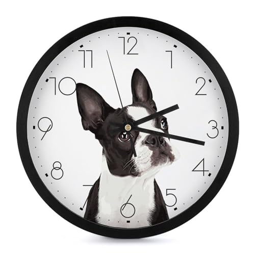 ボストンテリア 犬柄 掛け時計 おしゃれ 北欧 壁掛け時計 静音 自宅 寝室 部屋飾り 贈り物 インテリア 大数字 直径25cm 非電波 誕生日 プレゼント White-style-43