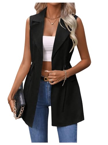 Verdusa Women's Sleeveless Long Cardigans Vest Open Front Cardigan Elegant Jacket with Pocket