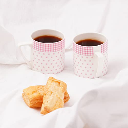 Image of Puja Pink Dots Coffee Mugs | Ceramic Tea Cup | Coffee Cup 35001, Set Of 6 (Bone China) (Puja Pink Dots Coffee Mugs), 220 milliliter