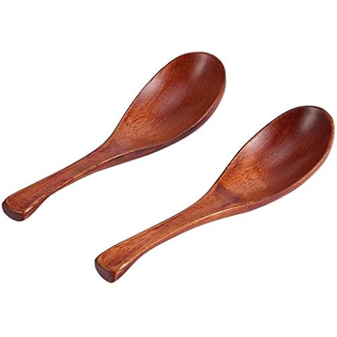 MAGT 2pcs Wooden Short Handle Soup Spoon Set Cover