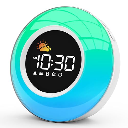 Wecker Digital Kinder,Schlaftrainer mit Nachtlicht, Customized Lichtwecker mit 12 White Noise, Snooze und Timer 15/30/60/90 mins, Tischuhr ohne Tick, 6 Weckertöne,Geschenke für Mädchen Jungen (grün)