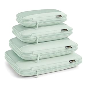 4 Piece Compression Packing Cubes for 3–7 Day Travel, Lightweight Travel Organizers with Breathable Mesh, Double-Zipper Packing Cubes for Carry-On & Suitcases (Light Green)