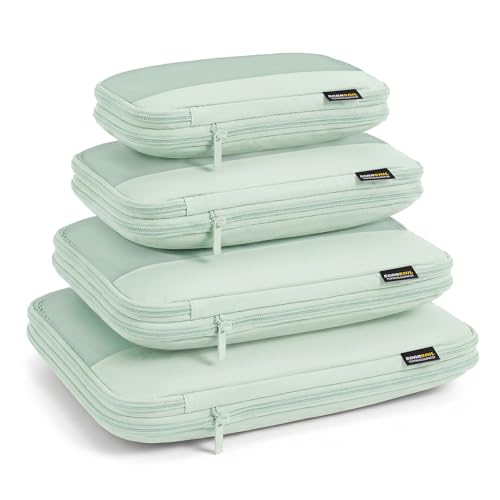 4 Piece Compression Packing Cubes for 3–7 Day Travel, Lightweight Travel Organizers with Breathable Mesh, Double-Zipper Packing Cubes for Carry-On & Suitcases (Light Green)