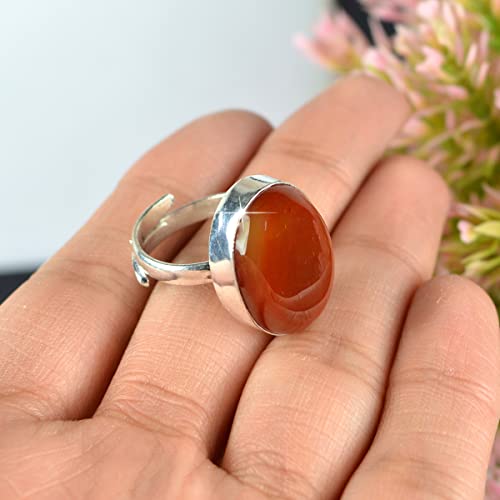 Image of Reiki Crystal Products Natural Certified Red Onyx Gemstone Ring - Adjustable Unisex Crystal Stone Ring for Adults