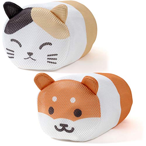 リマーク(Remark) ランドリーネット (三毛猫&柴犬) 各1 約16×28×15cm(筒形) 「 かわいらしい 洗濯ネット 」 2個入