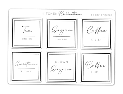 A5 Sticker Sheet Tea Coffee Sugar Labels Vinyl Stickers - Modern Pantry Kitchen Chic Home Simple Organisation Container Jar Label #83088