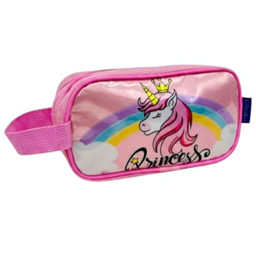 Estojo Escolar Infantil Duplo Feminino Reforçado Premium Menina Princesa Unicornio Cristal