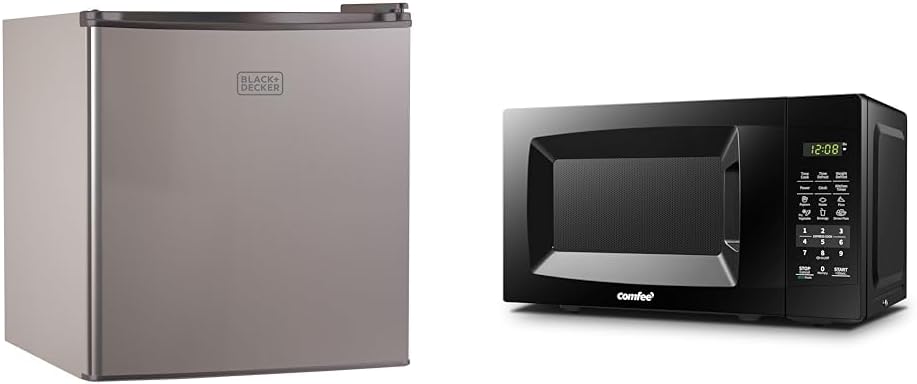 BLACK+DECKER BCRK17V Compact Refrigerator Energy Star Single Door Mini Fridge with Freezer & COMFEE' EM720CPL-PMB Countertop Microwave Oven with Sound On/Off, ECO Mode