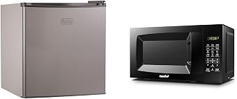 BLACK+DECKER BCRK17V Compact Refrigerator Energy Star Single Door Mini Fridge with Freezer & COMFEE EM720CPL-PMB Countertop Microwave Oven with Sound On/Off, ECO Mode