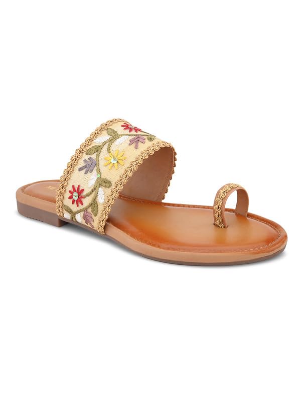 Image of XE Looks Women's One Toe Ethnic Slip-On Flat Slippers Embellished & Trendy Footwear For Women & Girls