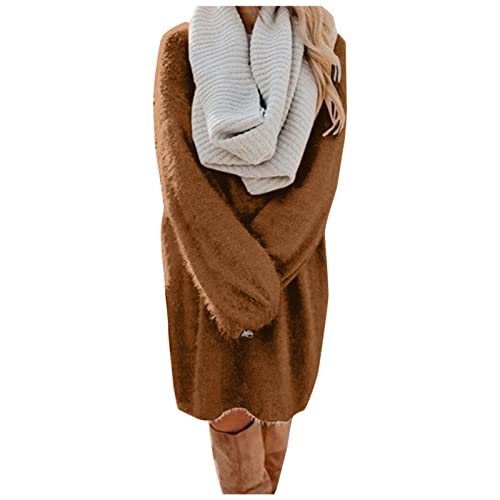 Warme Damen Kleider Frauen eleganten O Ausschnitt gewickelte Pulli mit Langen Ärmeln gestrickte Midi-Kleidung Strickkleid Schwangerschaft (Brown, M)