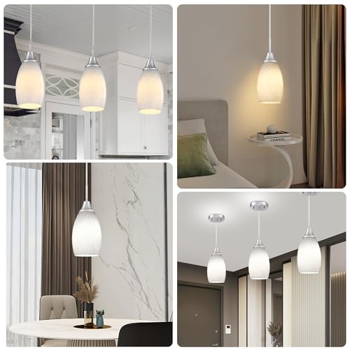 Image of Viinew 3-Pack Glass Pendant Light,Mini Milk White Glass Pendant Light