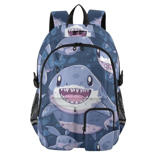 Mochila para laptop de 17.5 pulgadas con diseño de tiburón azul para la universidad y el trabajo
