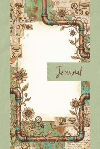 Vintage Botanical Steampunk Junk Journal Pages - 6x9 Industrial Garden Scrapbooking Paper - 100 Decorative Writing Sheets with Copper Pipes, Wildflowers, Gears and Antique Ephemera image 2