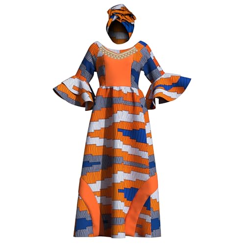 Image of iooiooi Womens African Print Party Maxi Dress Tradition Dashiki Ankara Long Dress & Headwrap