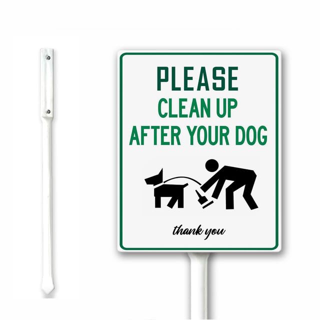 Outdoor Warning Sign, Dog Yard Signs Please Clean Up After Your Dog Yard Sign With Stake, 12x15cm, Rust Free Heavy Aluminum, Weatherproof and Fade Resistant