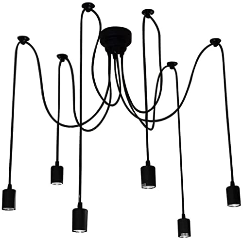 Lustre suspendu à 6 bras E27 avec fil réglable de 1.5m et plafonnier rétro - 2