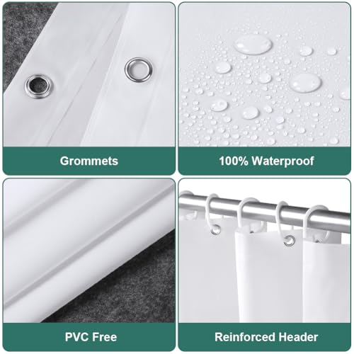 URAQT Shower Curtain Anti Mould, Waterproof Polyester Bathroom Curtains, Resistant Bathroom Shower Curtain with 12 Hooks - Image 3