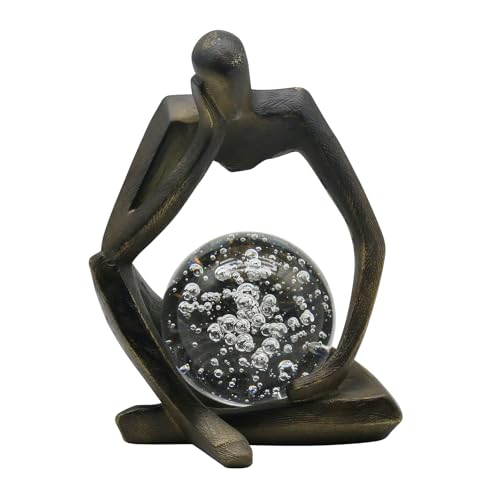 Figura Decorativa Resina Pensador con Orbe de Cristal 7.5"